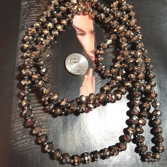 Vintage 58" Opera Length Hematite Swarovski Crystal Necklace - Picture 2 of 5